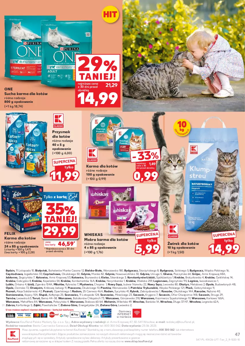 Gazetka promocyjna Kaufland - Gazetka tygodnia - ważna 26.06 do 02.07.2025 - strona 47 - produkty: Dres, Fa, Felix, Lion, Mokra karma, Monte, O nas, Orka, Piast, Sos, Sucha karma, Telefon, Top, Whiskas