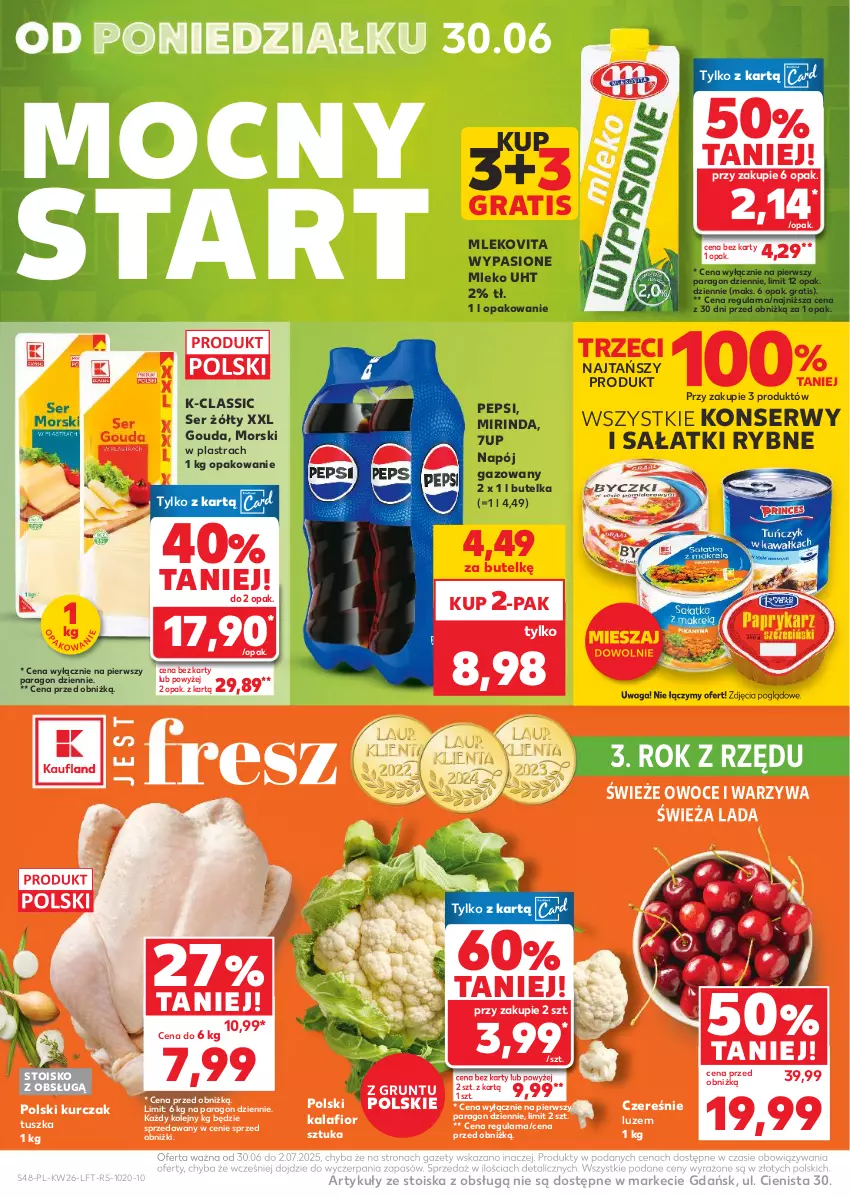 Gazetka promocyjna Kaufland - Gazetka tygodnia - ważna 26.06 do 02.07.2025 - strona 48 - produkty: 7up, Gouda, Gra, Grunt, Kalafior, Kurczak, Mirinda, Mleko, Mlekovita, Napój, Napój gazowany, Olej, Owoce, Pepsi, Sałat, Ser, Tusz, Waga, Warzywa