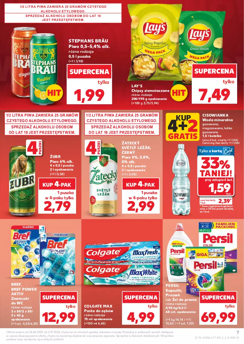 Gazetka promocyjna Kaufland - Gazetka tygodnia - ważna 26.06 do 02.07.2025 - strona 7 - produkty: Bref, Chipsy, Cisowianka, Colgate, Gra, Lay’s, LG, Pasta do zębów, Persil, Piwa, Piwo, Woda, Woda mineralna, Zawieszki