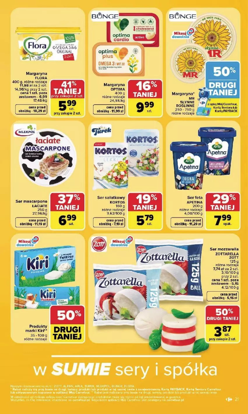 Gazetka promocyjna Carrefour - Gazetka Carrefour, Market w SUMIE najlpeszy, od poniedziałku - ważna 24.08 do 30.08.2026 - strona 23 - produkty: Feta, Flora, Gin, Margaryna, Mozzarella, Optima, Por, Sałat, Ser, Słynne, Zott, Zottarella