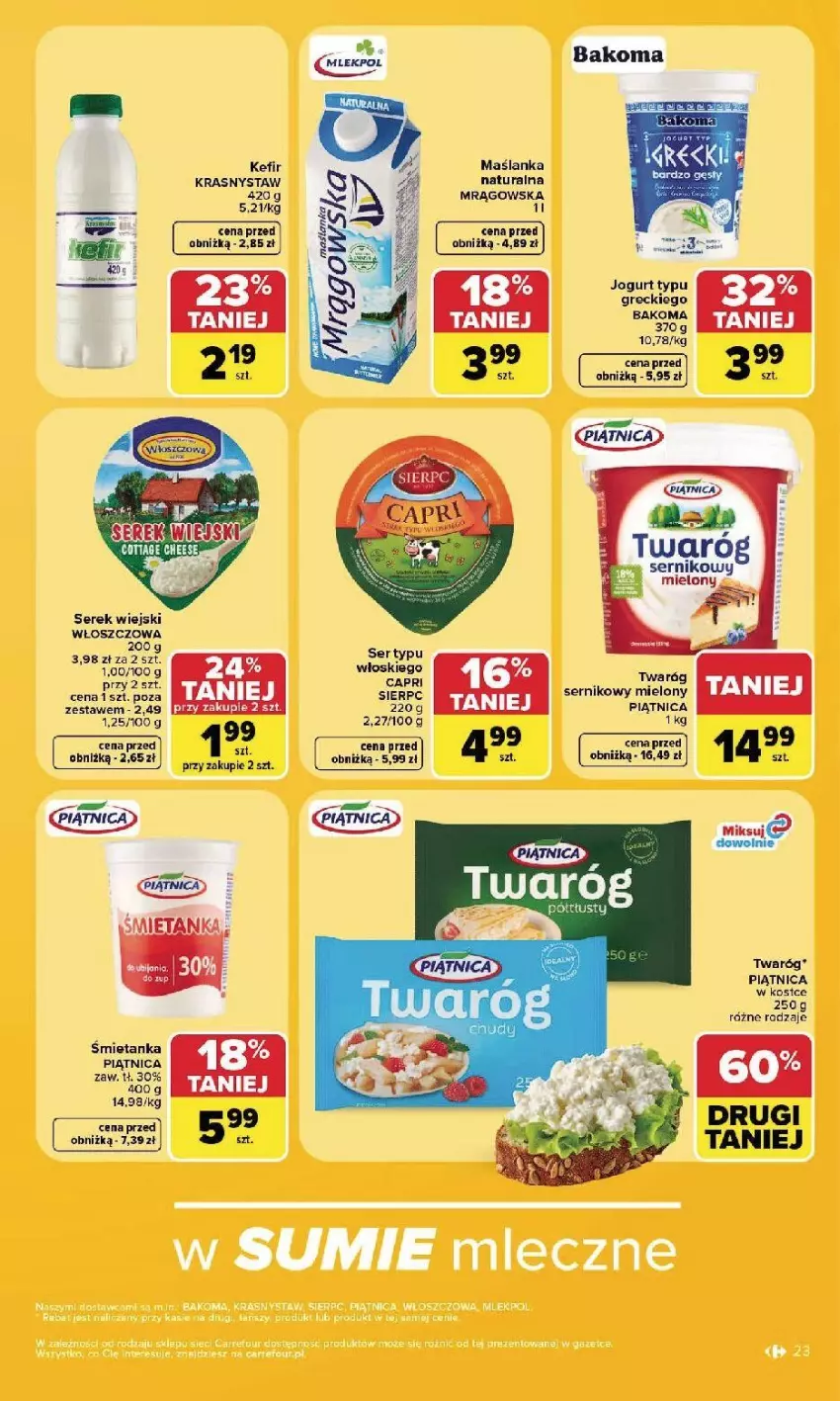 Gazetka promocyjna Carrefour - Gazetka Carrefour, Market w SUMIE najlpeszy, od poniedziałku - ważna 24.08 do 30.08.2026 - strona 25 - produkty: Bakoma, Maślanka, Piątnica, Ser, Serek, Serek wiejski, Twaróg