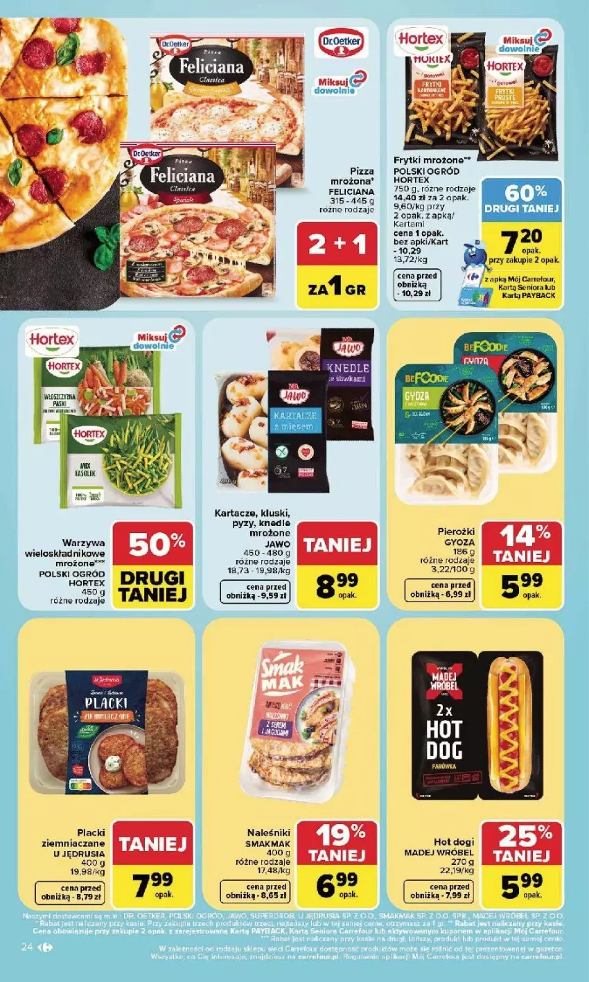 Gazetka promocyjna Carrefour - Gazetka Carrefour, Market w SUMIE najlpeszy, od poniedziałku - ważna 24.08 do 30.08.2026 - strona 26 - produkty: Feliciana, Frytki, Hortex, Hot dog, Knedle, Lack, Madej Wróbel, Naleśniki, Ogród, Pizza, Warzywa