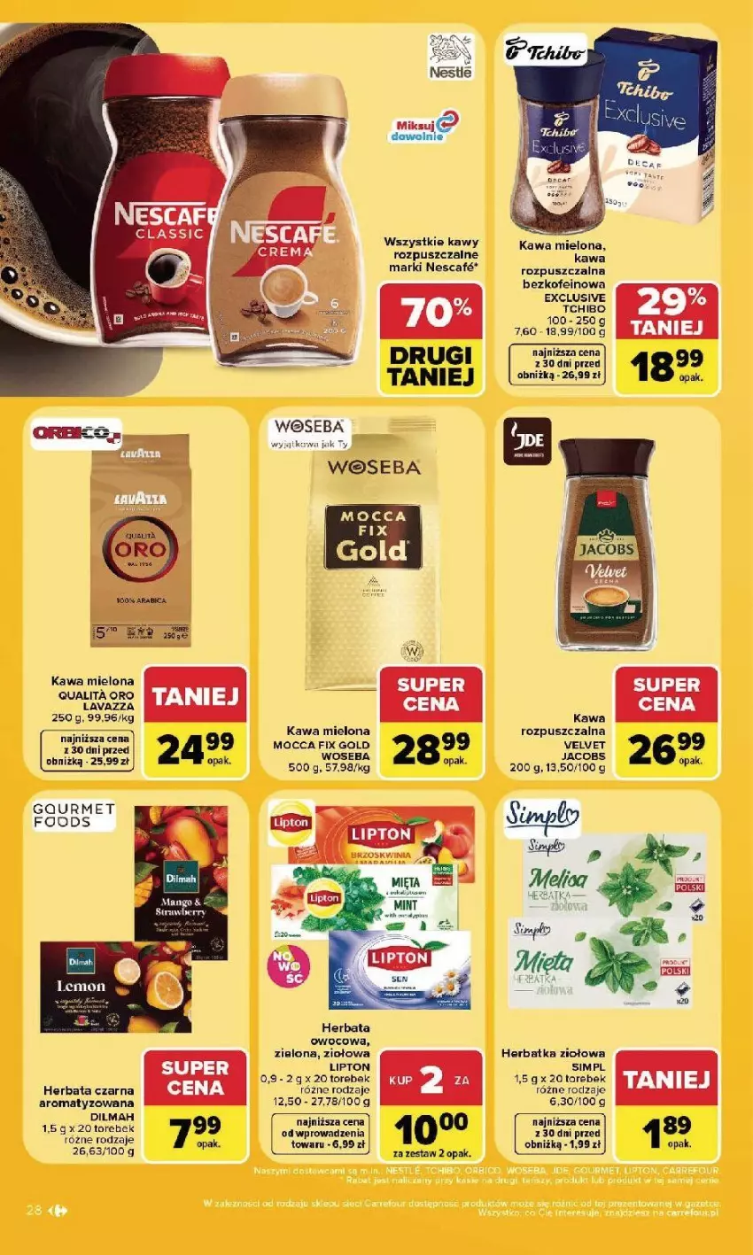 Gazetka promocyjna Carrefour - Gazetka Carrefour, Market w SUMIE najlpeszy, od poniedziałku - ważna 24.08 do 30.08.2026 - strona 30 - produkty: Dilmah, Fa, Gra, Herbata, Herbata czarna, Jacobs, Kawa, Kawa mielona, LANA, Lipton, Mocca Fix Gold, Tchibo, Woseba