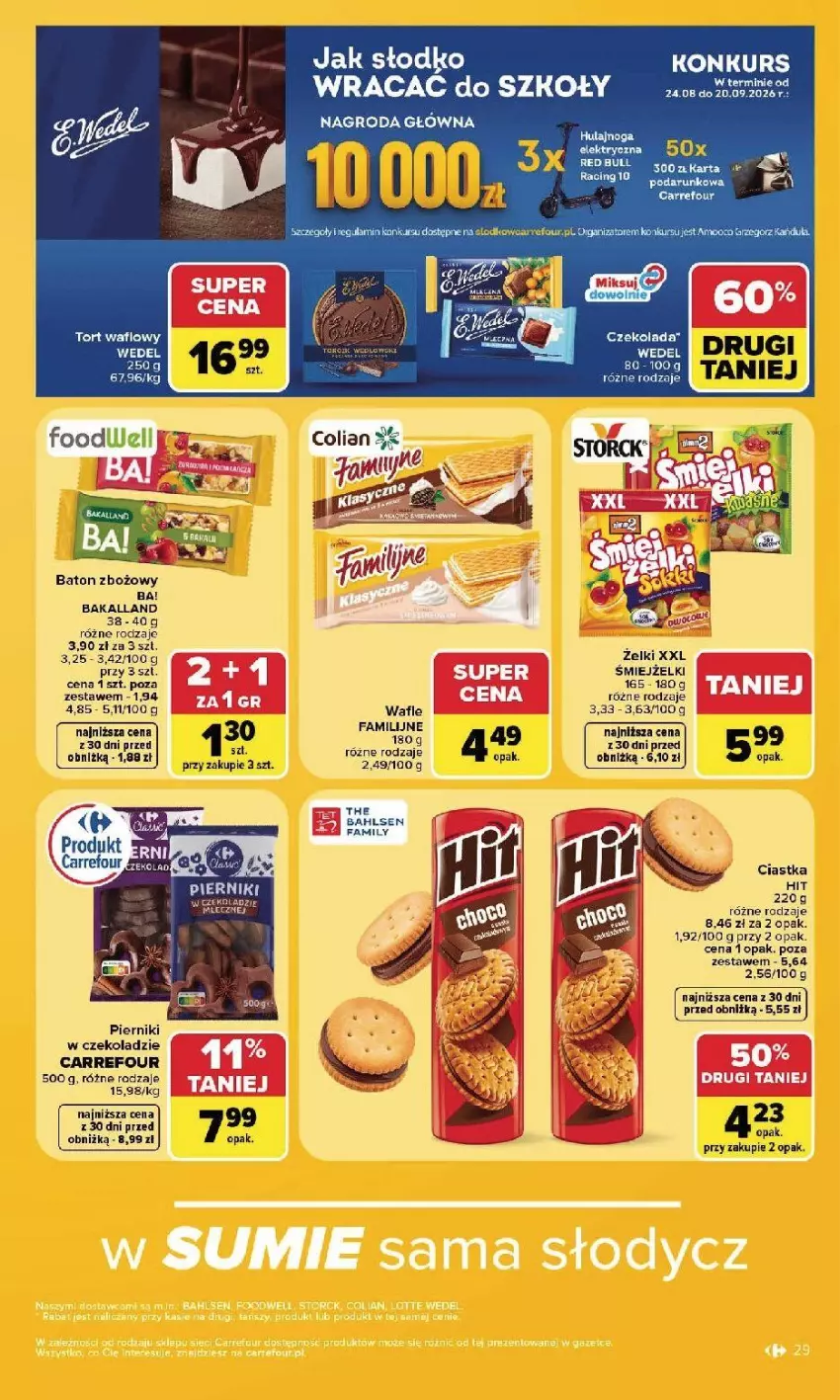 Gazetka promocyjna Carrefour - Gazetka Carrefour, Market w SUMIE najlpeszy, od poniedziałku - ważna 24.08 do 30.08.2026 - strona 31 - produkty: Ba!, Bakalland, Baton, Ciastka, Fa, Hulajnoga, Piernik, Pierniki w czekoladzie, Wafle