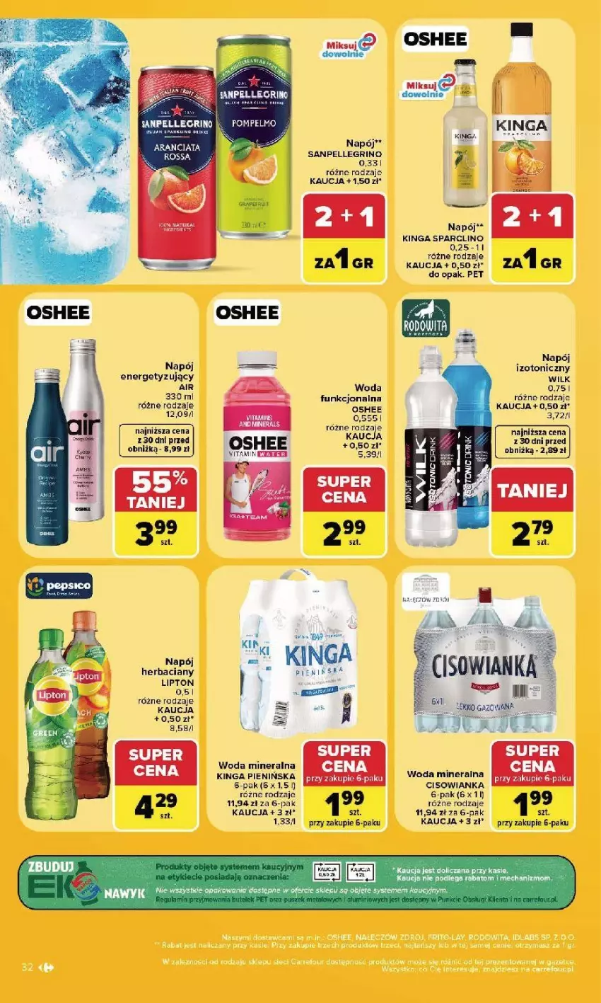 Gazetka promocyjna Carrefour - Gazetka Carrefour, Market w SUMIE najlpeszy, od poniedziałku - ważna 24.08 do 30.08.2026 - strona 34 - produkty: Cisowianka, Lipton, Napój, Napój izotoniczny, Oshee, Stek, Woda, Woda mineralna