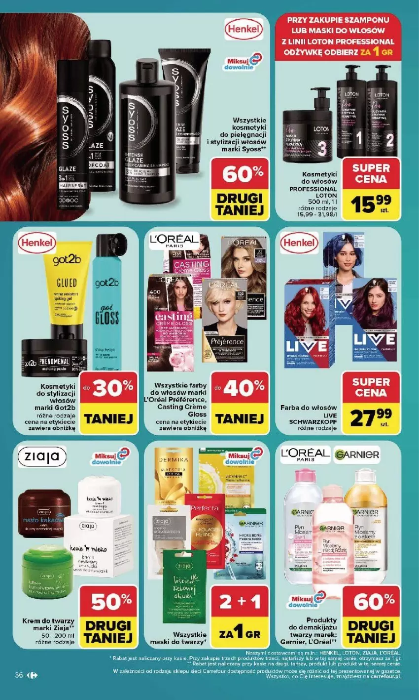 Gazetka promocyjna Carrefour - Gazetka Carrefour, Market w SUMIE najlpeszy, od poniedziałku - ważna 24.08 do 30.08.2026 - strona 38 - produkty: Fa, Farba do włosów, Garnier, Got2b, Krem do twarzy, Makijaż, Mars, Maska, Schwarzkopf, Syoss, Szampon, Ziaja
