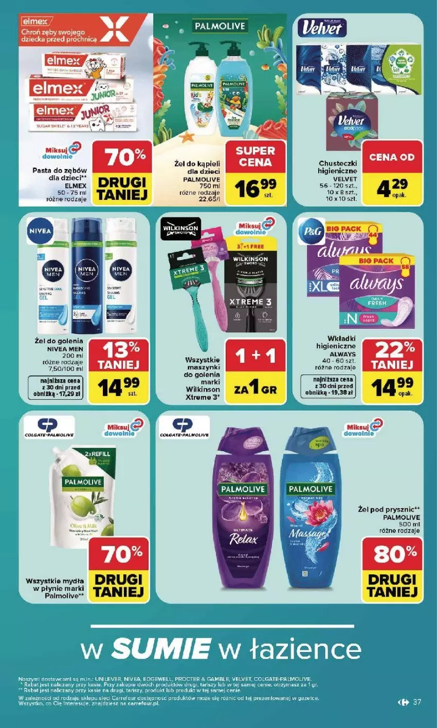 Gazetka promocyjna Carrefour - Gazetka Carrefour, Market w SUMIE najlpeszy, od poniedziałku - ważna 24.08 do 30.08.2026 - strona 39 - produkty: Always, Chusteczki, Colgate, Dzieci, Elmex, Fa, LG, Palmolive, Pasta do zębów