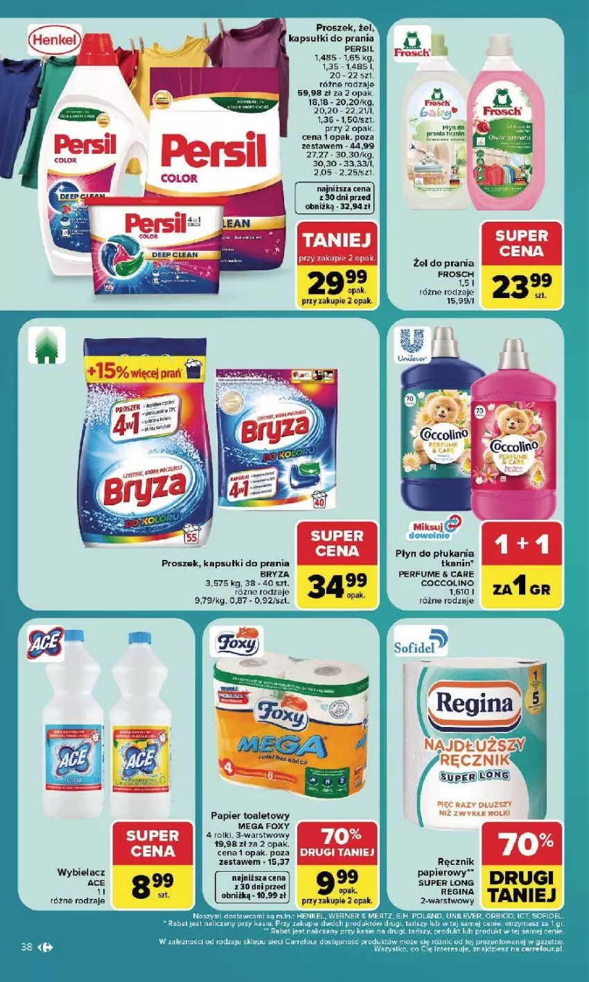 Gazetka promocyjna Carrefour - Gazetka Carrefour, Market w SUMIE najlpeszy, od poniedziałku - ważna 24.08 do 30.08.2026 - strona 40 - produkty: AEG, Bryza, Coccolino, Fa, Foxy, Frosch, Gin, Kapsułki do prania, Klej, Okap, Papier, Papier toaletowy, Perfum, Persil, Płyn do płukania, Por, Ręcznik, Rolki
