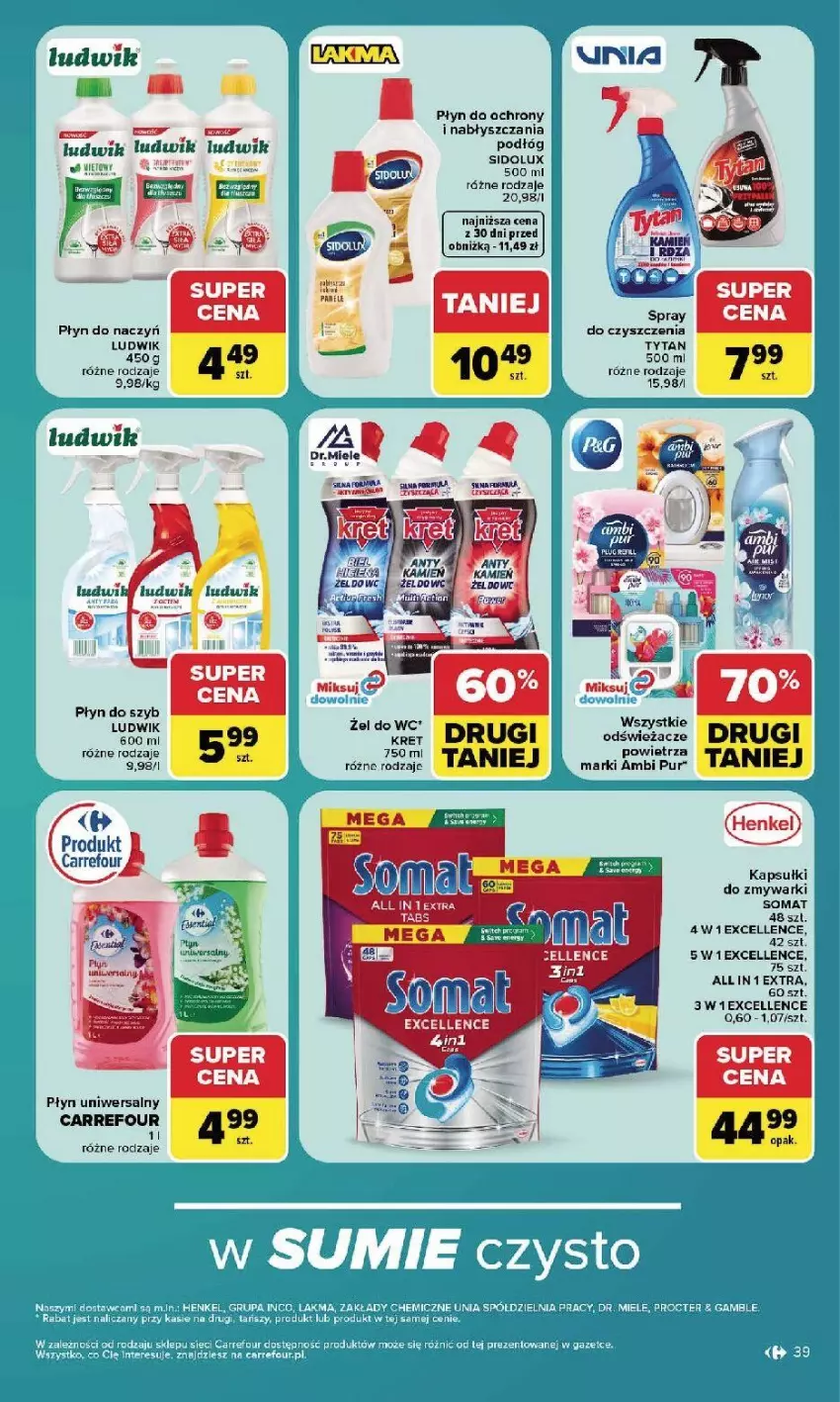 Gazetka promocyjna Carrefour - Gazetka Carrefour, Market w SUMIE najlpeszy, od poniedziałku - ważna 24.08 do 30.08.2026 - strona 41 - produkty: Ambi Pur, Kret, Ludwik, Płyn do szyb, Pur, Sidolux, Somat, Tytan, Zmywarki