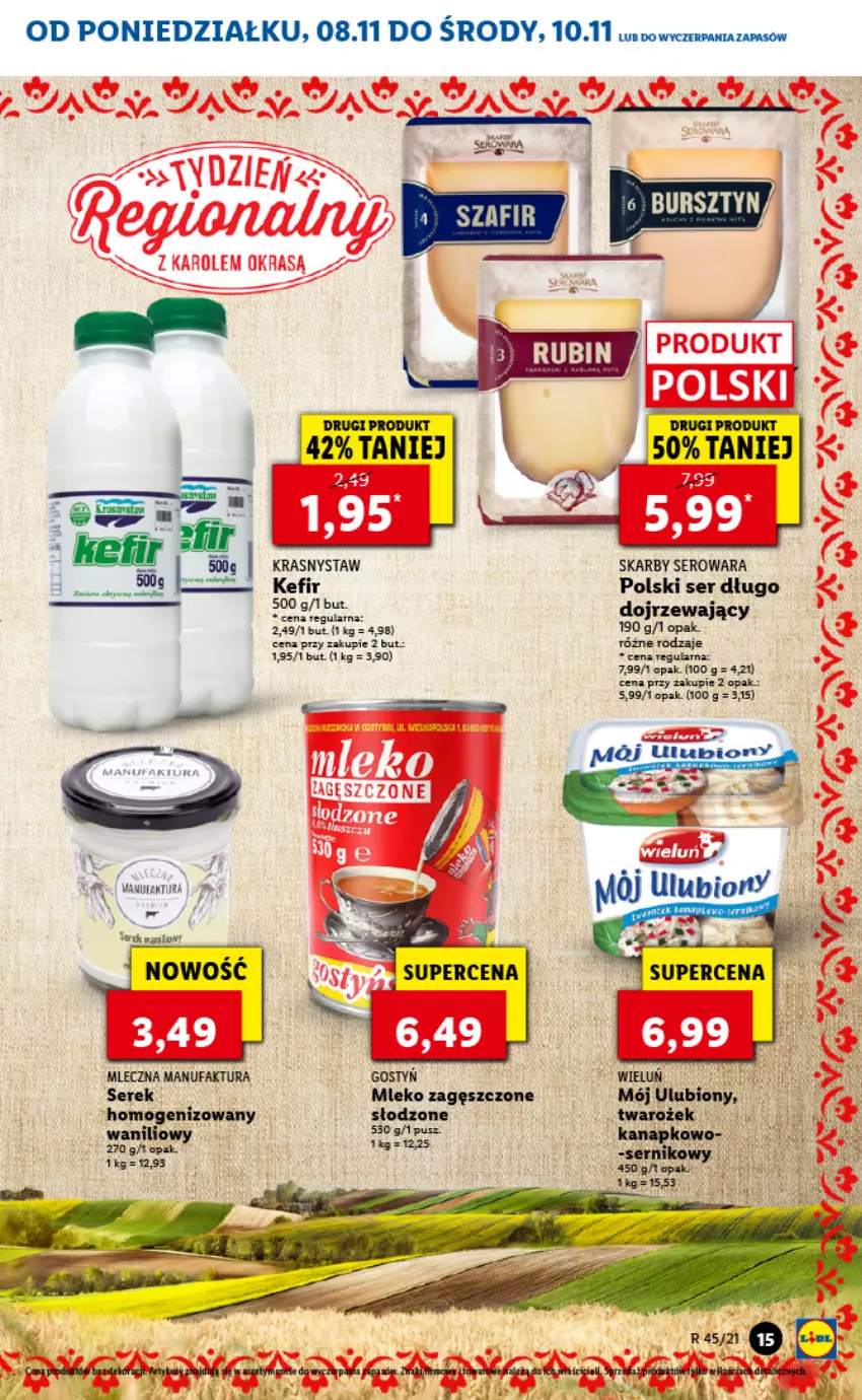 Gazetka promocyjna Lidl - GAZETKA - ważna 08.11 do 10.11.2021 - strona 15 - produkty: Fa, Kefir, Mleko, Mleko zagęszczone, Ser, Serek