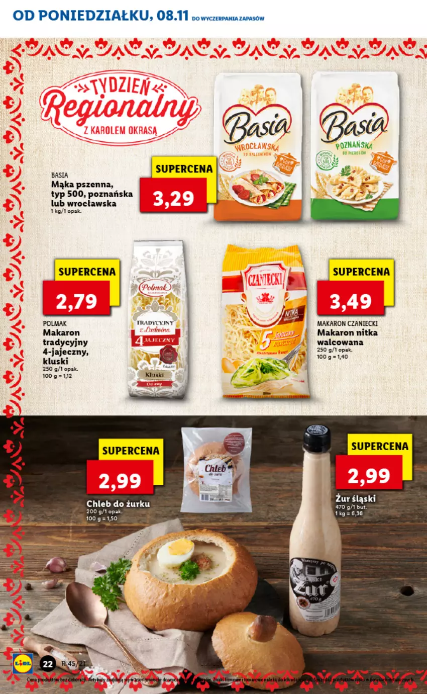 Gazetka promocyjna Lidl - GAZETKA - ważna 08.11 do 10.11.2021 - strona 22 - produkty: Basia, Chleb, Mąka, Mąka pszenna, Makaron, Olma