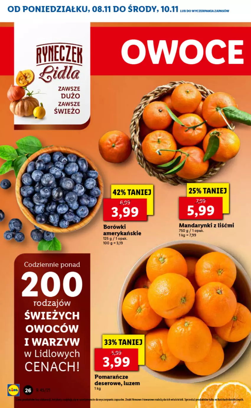Gazetka promocyjna Lidl - GAZETKA - ważna 08.11 do 10.11.2021 - strona 26 - produkty: Deser, Mandarynki, Pomarańcze, Ser