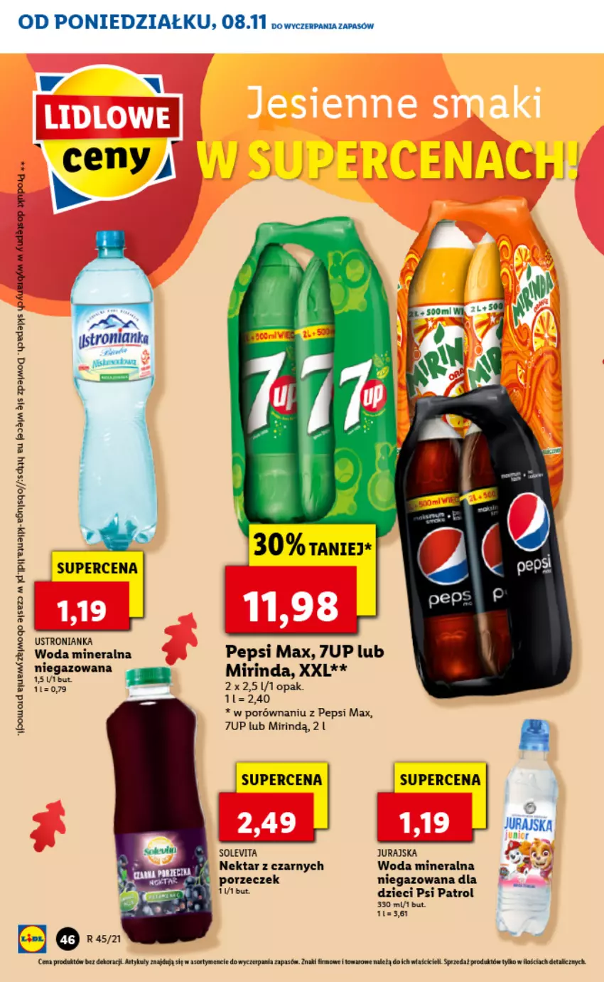 Gazetka promocyjna Lidl - GAZETKA - ważna 08.11 do 10.11.2021 - strona 46 - produkty: 7up, Dzieci, Mirinda, Nektar, Palma, Pepsi, Pepsi max, Por, Psi Patrol, Top, Woda, Woda mineralna