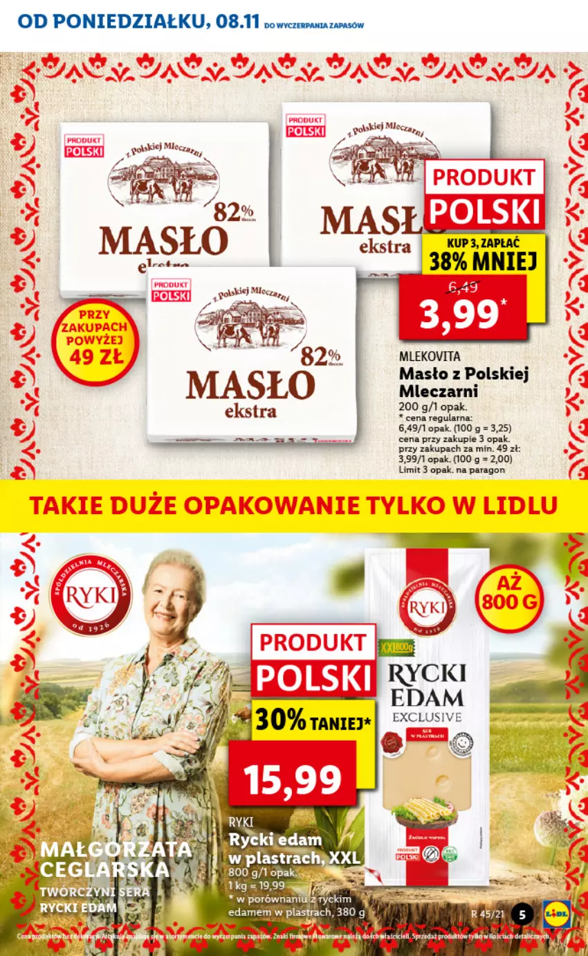 Gazetka promocyjna Lidl - GAZETKA - ważna 08.11 do 10.11.2021 - strona 5 - produkty: Edam, Koc, Masło, Mleko, Mlekovita, Taca