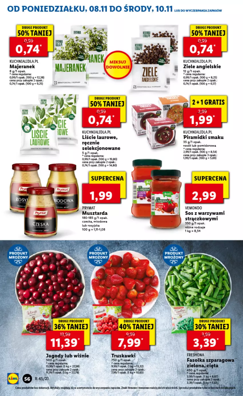 Gazetka promocyjna Lidl - GAZETKA - ważna 08.11 do 10.11.2021 - strona 56 - produkty: Gra, Jagody, Kuchnia, Laur, Mus, Musztarda, Prymat, Rosół, Sos, Truskawki, Warzywa, Ziele angielskie