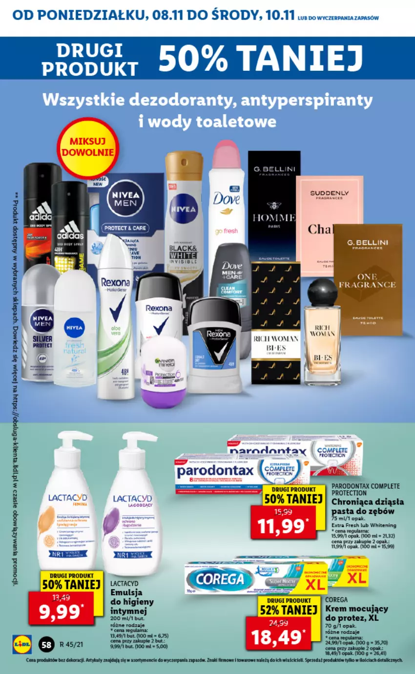 Gazetka promocyjna Lidl - GAZETKA - ważna 08.11 do 10.11.2021 - strona 58 - produkty: Bell, Corega, Dove, Figi, Gra, Lack, Lactacyd, LG, Parodontax, Pasta do zębów, Ser