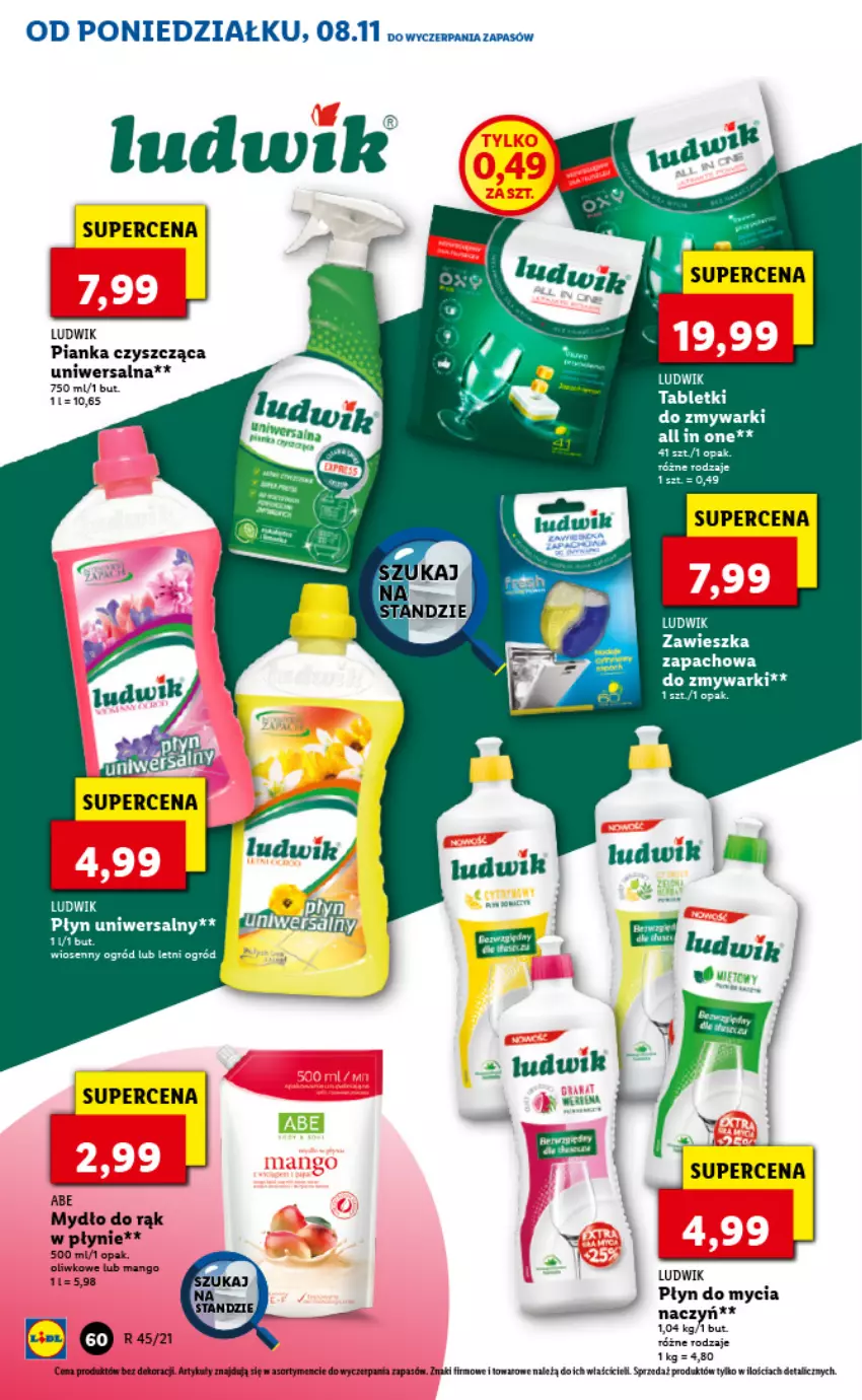 Gazetka promocyjna Lidl - GAZETKA - ważna 08.11 do 10.11.2021 - strona 60 - produkty: Ludwik, Mango, Mydło, Płyn do mycia, Tablet, Tabletki do zmywarki, Zmywarki