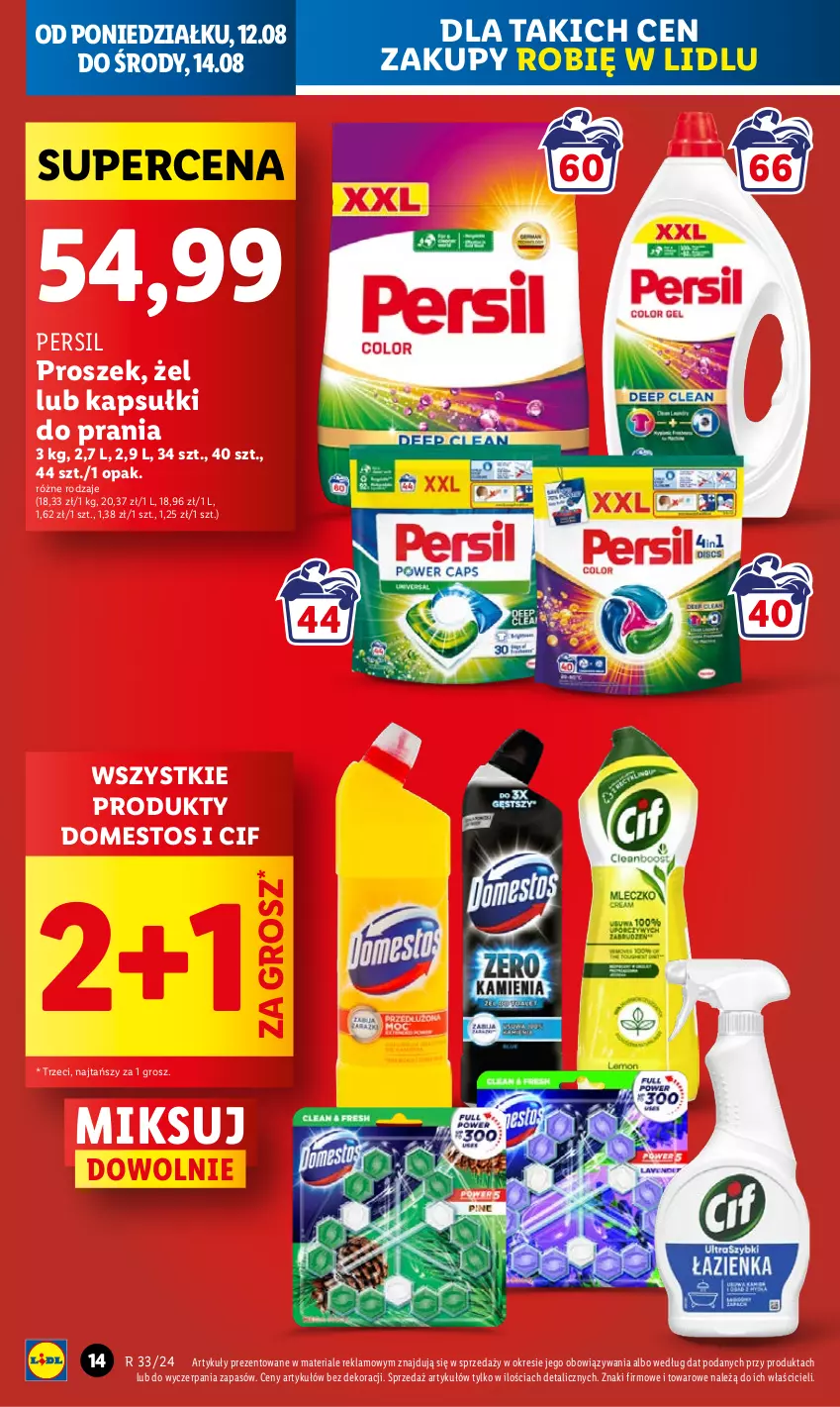 Gazetka promocyjna Lidl - GAZETKA - ważna 12.08 do 14.08.2024 - strona 16 - produkty: Cif, Domestos, Kapsułki do prania, Persil