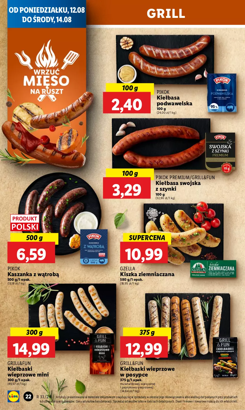 Gazetka promocyjna Lidl - GAZETKA - ważna 12.08 do 14.08.2024 - strona 28 - produkty: Grill, Kasza, Kaszanka, Kiełbasa, Kiełbasa podwawelska, Mus, Pieprz, PIKOK, Wawel