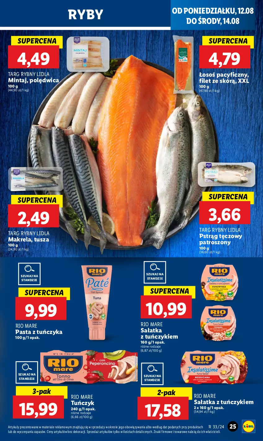 Gazetka promocyjna Lidl - GAZETKA - ważna 12.08 do 14.08.2024 - strona 31 - produkty: Mintaj, Polędwica, Pstrąg, Pstrąg tęczowy, Rio Mare, Sałat, Sałatka, Tuńczyk, Tusz