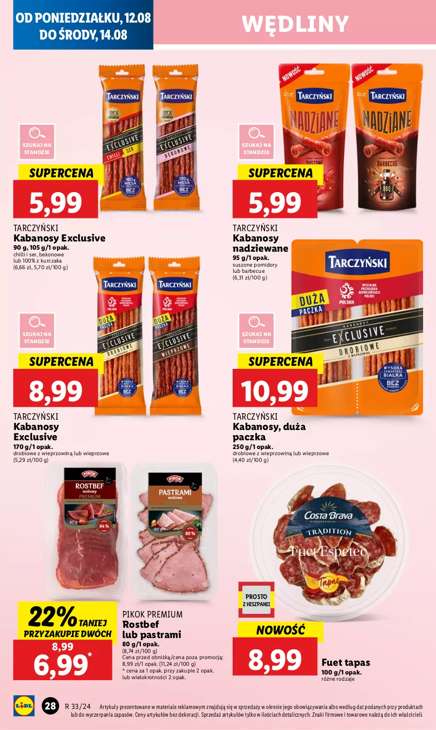 Gazetka promocyjna Lidl - GAZETKA - ważna 12.08 do 14.08.2024 - strona 34 - produkty: Beko, Kabanos, Kurczak, PIKOK, Pomidory, Rostbef, Ser, Suszone pomidory, Tarczyński