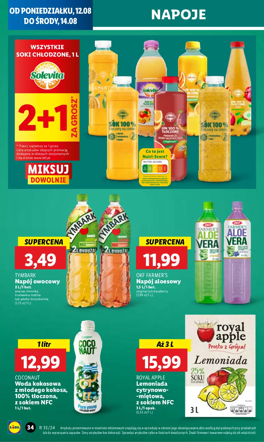 Gazetka promocyjna Lidl - GAZETKA - ważna 12.08 do 14.08.2024 - strona 40 - produkty: Ananas, Fa, Gin, Kokos, Lemoniada, Limonka, Napój, Napoje, Sok, Tymbark, Woda