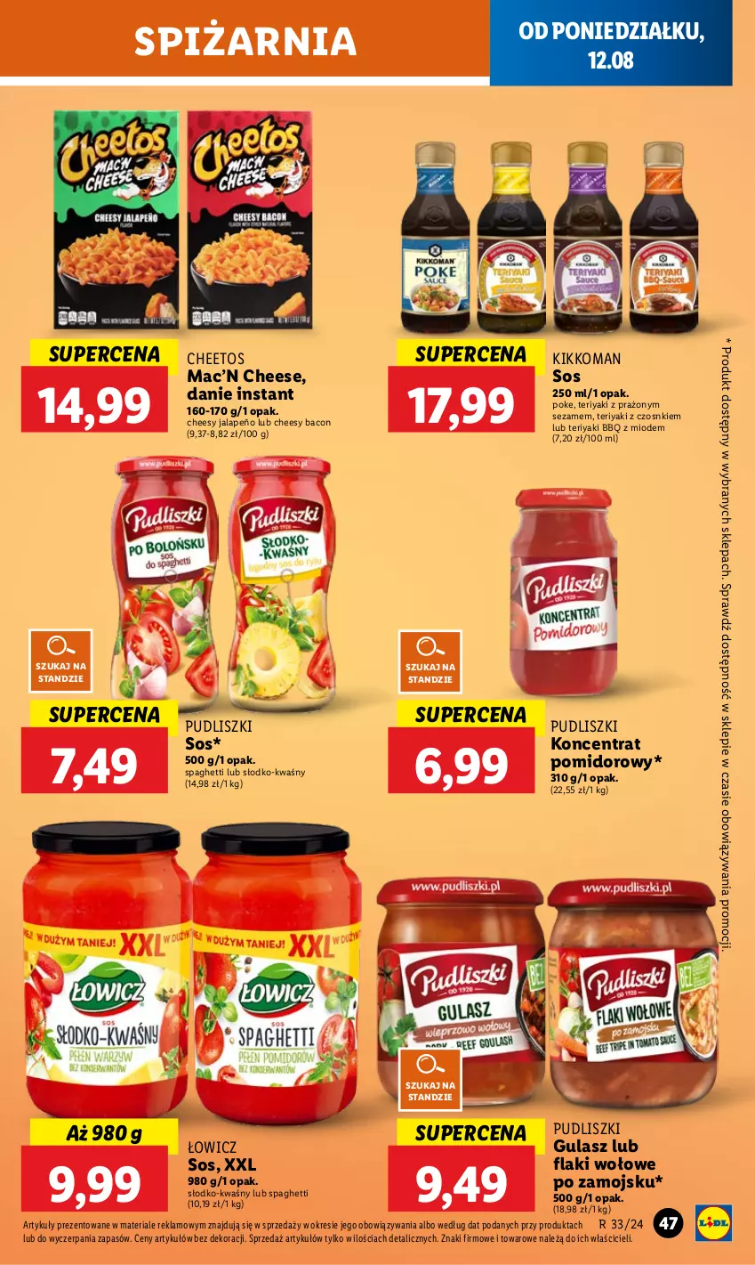 Gazetka promocyjna Lidl - GAZETKA - ważna 12.08 do 14.08.2024 - strona 55 - produkty: Cheetos, Flaki, Flaki wołowe, Koncentrat pomidorowy, Pudliszki, Sezam, Sos, Spaghetti