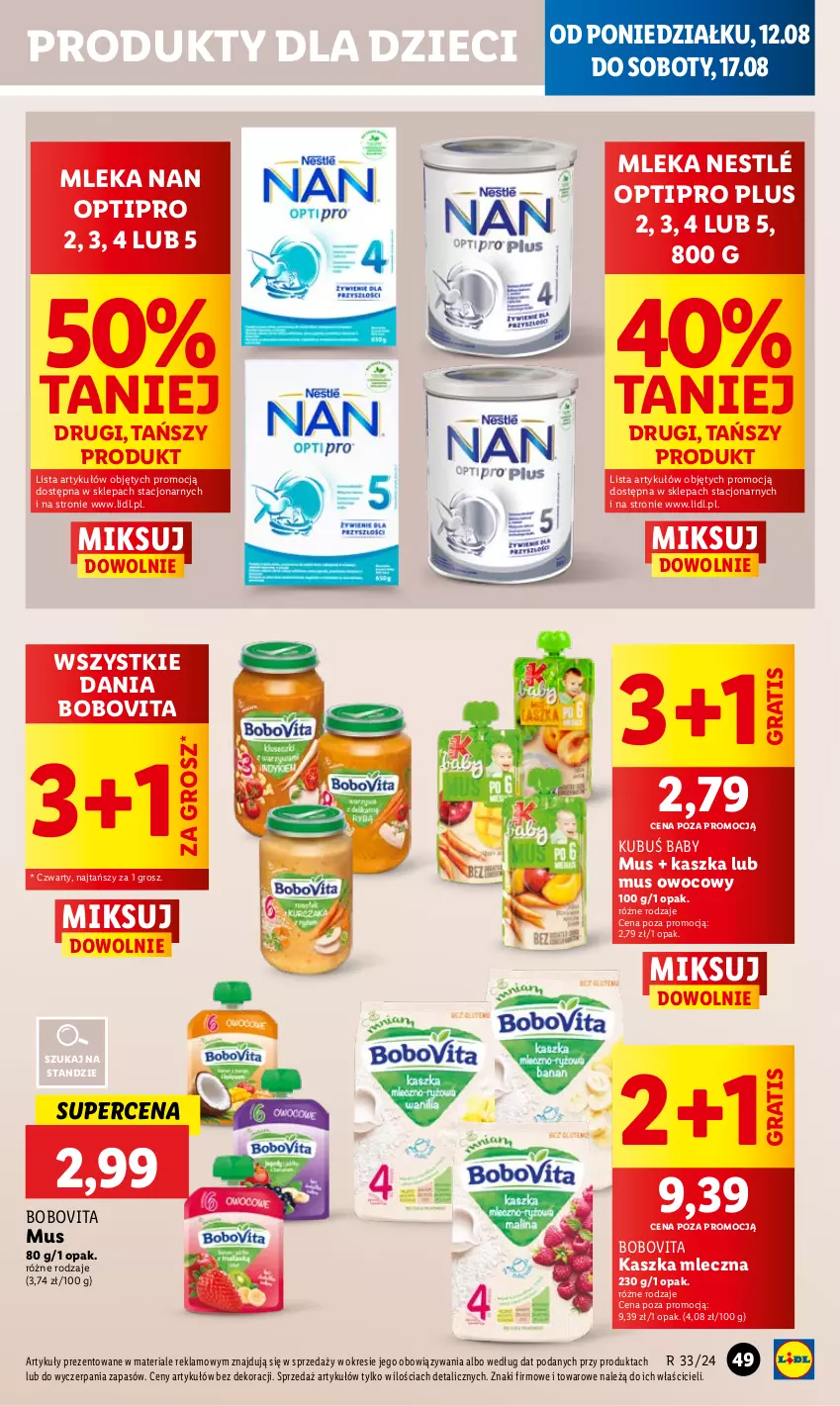 Gazetka promocyjna Lidl - GAZETKA - ważna 12.08 do 14.08.2024 - strona 57 - produkty: BoboVita, Dzieci, Gra, Kubuś, Mus, NAN Optipro, Nestlé