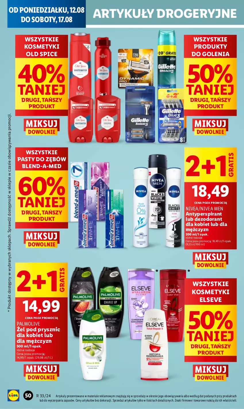 Gazetka promocyjna Lidl - GAZETKA - ważna 12.08 do 14.08.2024 - strona 58 - produkty: Antyperspirant, Blend-a-Med, Dezodorant, Elseve, Gra, Nivea, Nivea Men, Old Spice, Palmolive