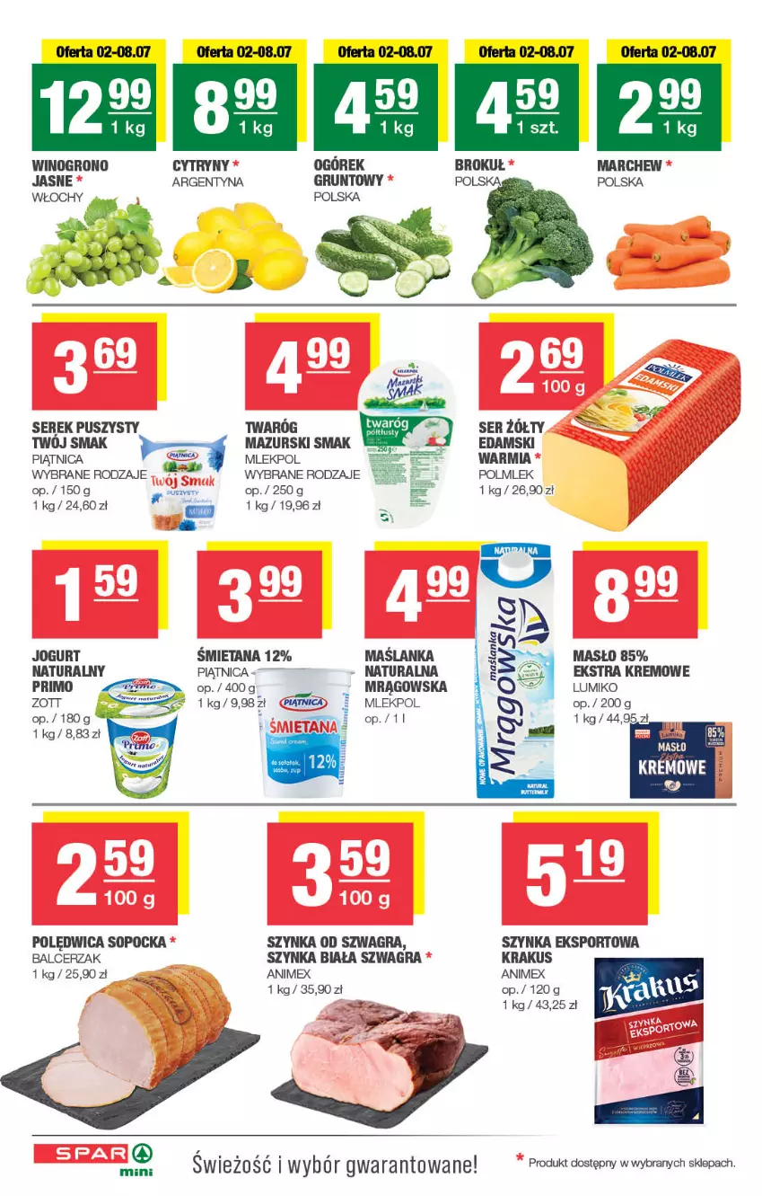 Gazetka promocyjna Spar - Spar-Mini - ważna 29.06 do 09.07.2025 - strona 2 - produkty: Cytryny, Edam, Gra, Grunt, Jogurt, Krakus, Maślanka, Masło, Ogórek, Piątnica, Polędwica, POLMLEK, Por, Ser, Serek, Serek puszysty, Sport, Szynka, Szynka biała, Wino, Zott