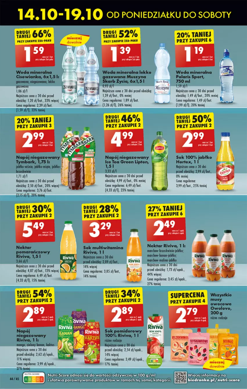 Gazetka promocyjna Biedronka - Od Poniedziałku - ważna 14.10 do 19.10.2024 - strona 54 - produkty: Cisowianka, Hortex, Ice tea, Kaktus, Lipton, Mango, Mięta, Mus, Napój, Napój niegazowany, Nektar, Por, Rum, Sok, Sport, Szyna, Tymbark, Woda, Woda mineralna