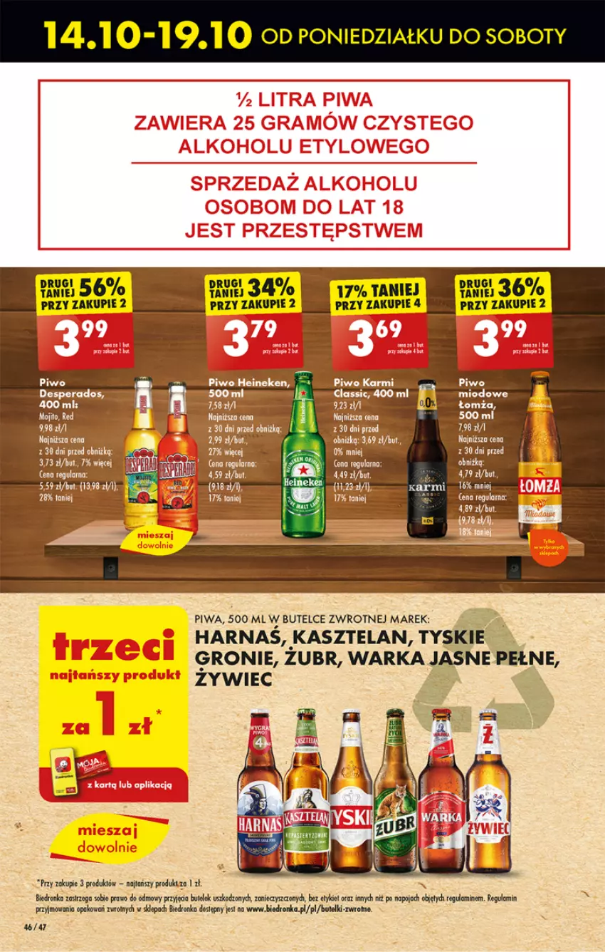 Gazetka promocyjna Biedronka - Od Poniedziałku - ważna 14.10 do 19.10.2024 - strona 56 - produkty: Desperados, Harnaś, Kasztelan, Piwa, Piwo, Tyskie, Warka