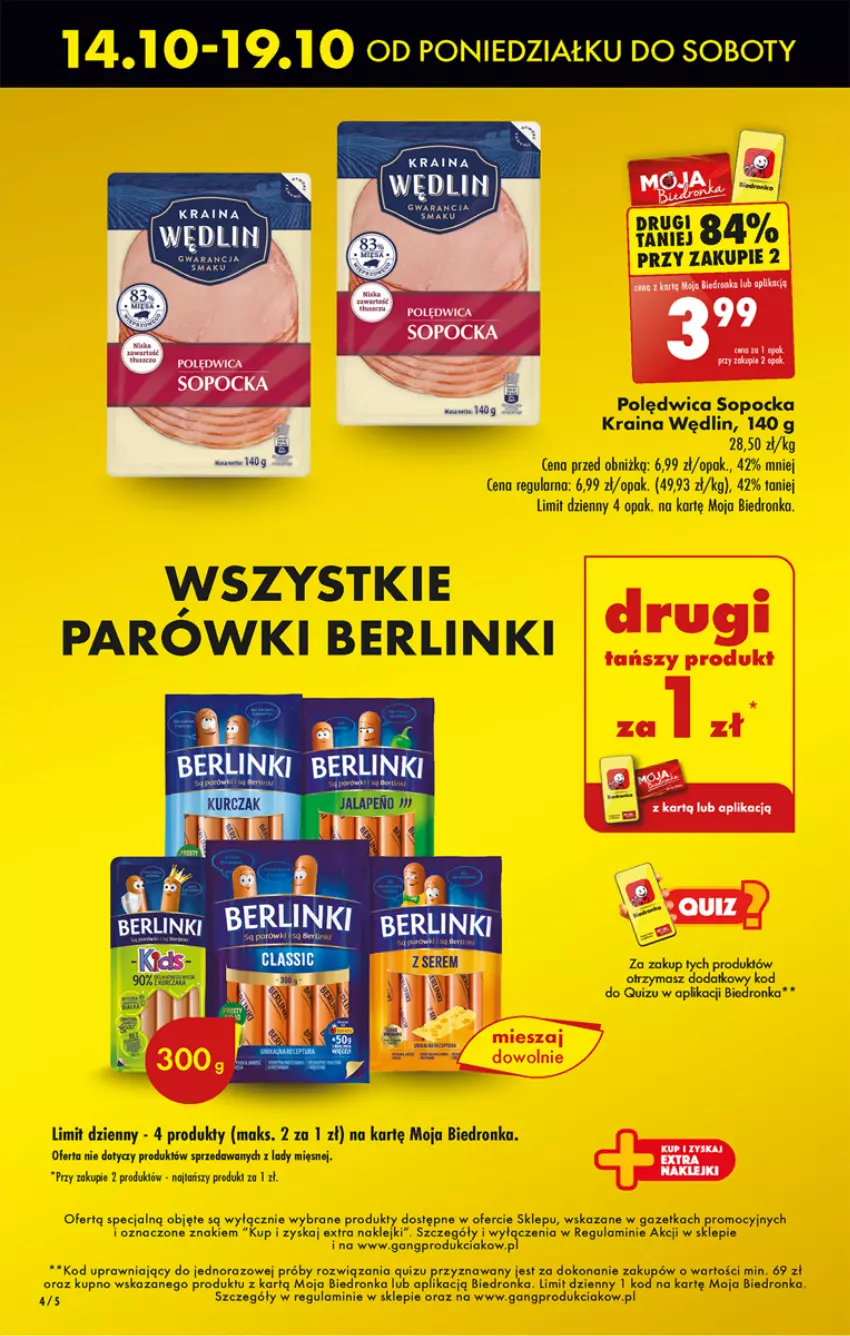 Gazetka promocyjna Biedronka - Od Poniedziałku - ważna 14.10 do 19.10.2024 - strona 6 - produkty: Berlinki, Klej, Parówki, Polędwica, Quiz