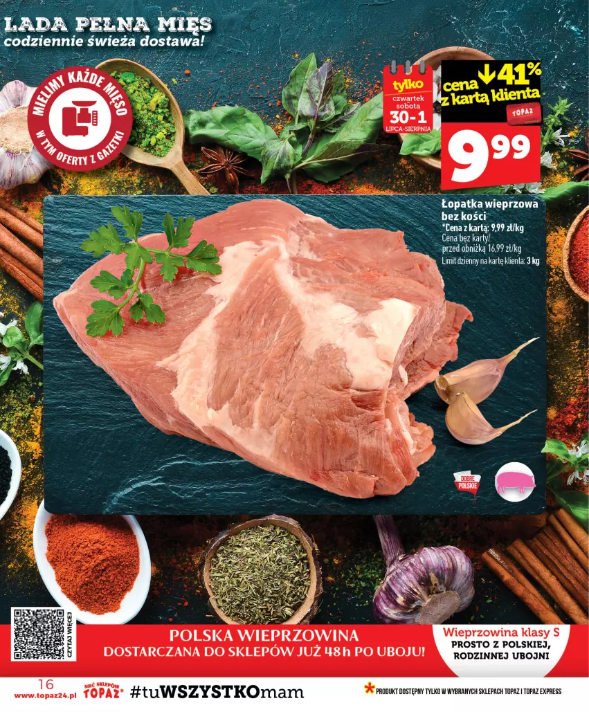 Gazetka promocyjna Topaz - Gazetka - ważna 30.07 do 05.08.2026 - strona 16 - produkty: Top, Wieprzowina