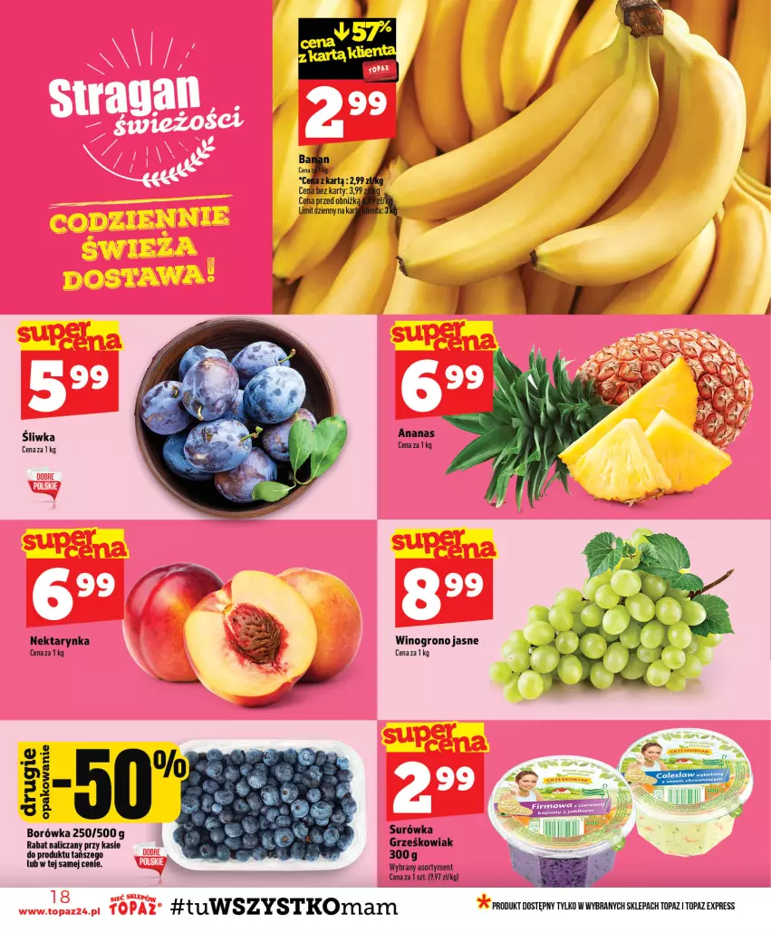 Gazetka promocyjna Topaz - Gazetka - ważna 30.07 do 05.08.2026 - strona 18 - produkty: Ananas, Borówka, Fa, Nektar, Nektarynka, Surówka, Top, Wino