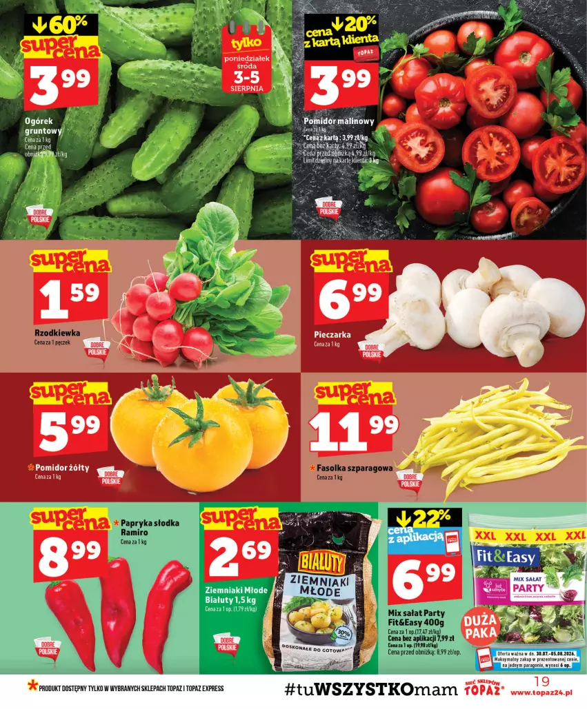 Gazetka promocyjna Topaz - Gazetka - ważna 30.07 do 05.08.2026 - strona 19 - produkty: Grunt, Papryka, Papryka słodka, Piec, Pieczarka, Sałat, Top, Ziemniaki