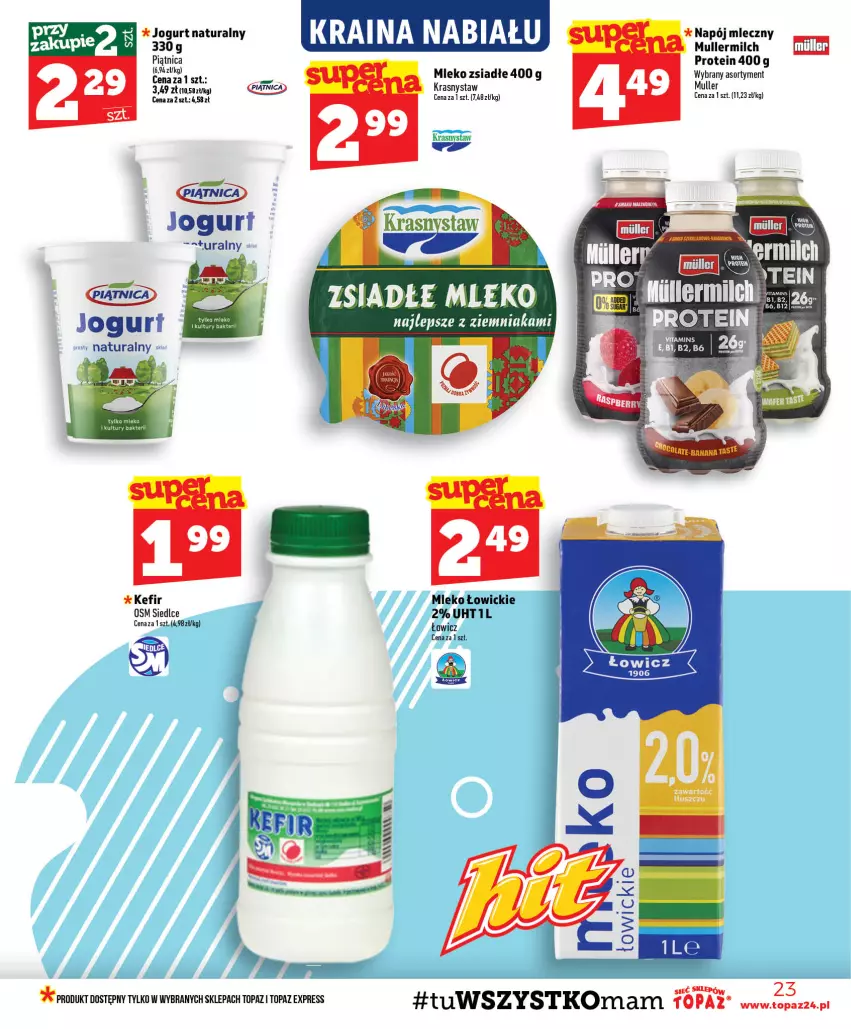 Gazetka promocyjna Topaz - Gazetka - ważna 30.07 do 05.08.2026 - strona 23 - produkty: Kefir, Mleko, Mleko zsiadłe, Napój, Napój mleczny, Piątnica, Top
