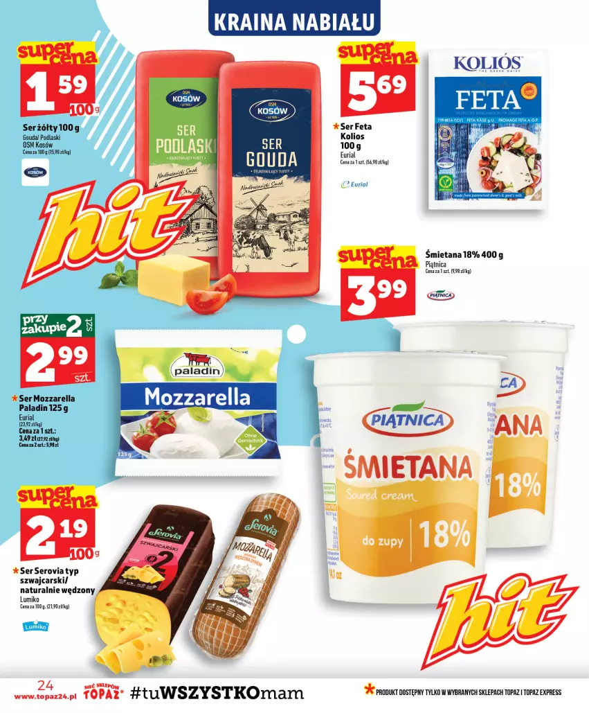 Gazetka promocyjna Topaz - Gazetka - ważna 30.07 do 05.08.2026 - strona 24 - produkty: Cars, Feta, Gouda, Mozzarella, Piątnica, Podlaski, Ser, Top