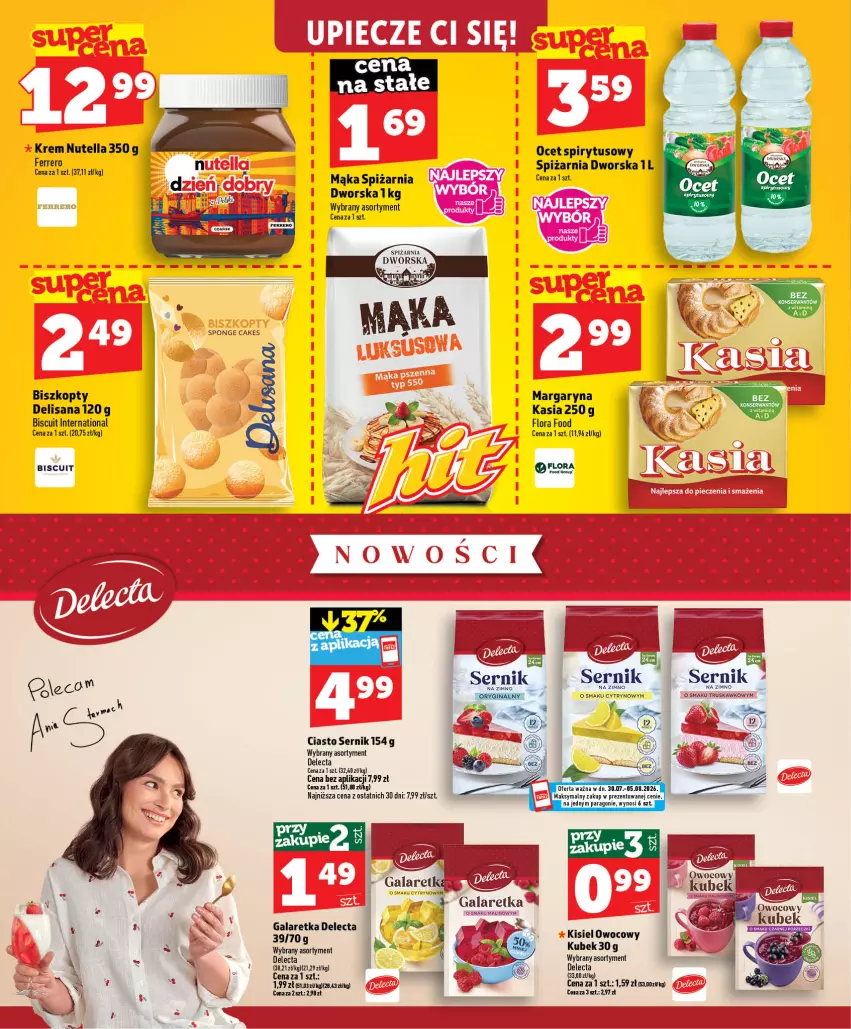 Gazetka promocyjna Topaz - Gazetka - ważna 30.07 do 05.08.2026 - strona 34 - produkty: Biszkopty, Ciasto sernik, Delecta, Ferrero, Flora, Gala, Galaretka, Isana, Kasia, Kisiel, Kubek, Mąka, Margaryna, Nutella, Ocet, Ser