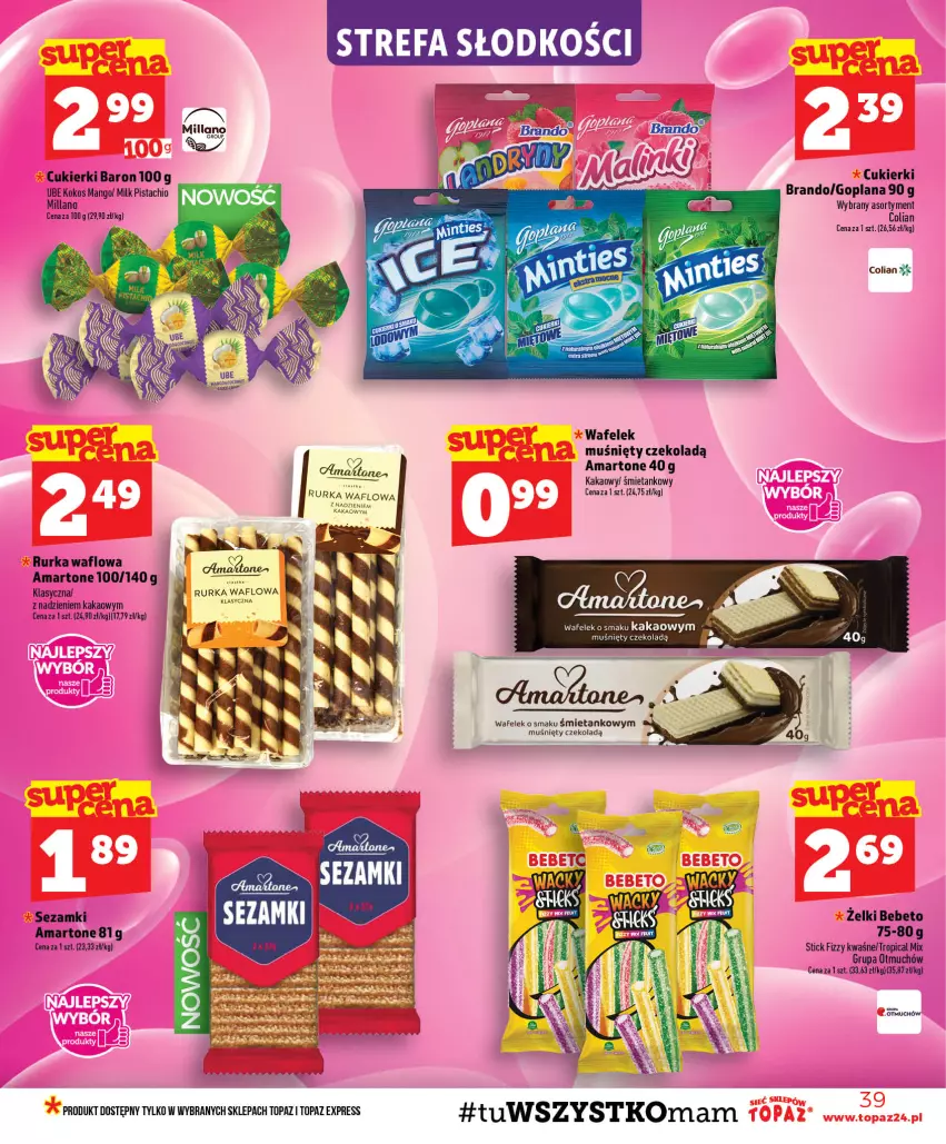 Gazetka promocyjna Topaz - Gazetka - ważna 30.07 do 05.08.2026 - strona 39 - produkty: Cukier, Cukierki, Fa, Kakao, Kokos, LANA, Mango, Sezam, Top, Tropical, Wafelek
