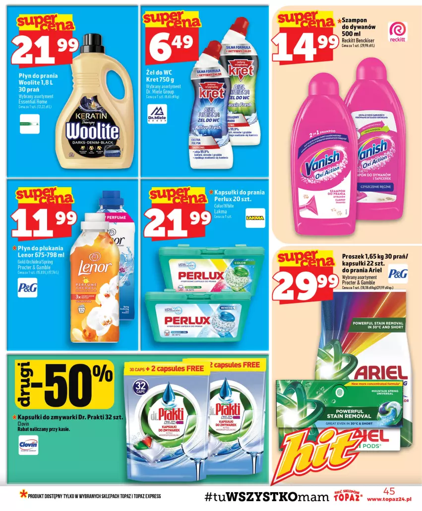Gazetka promocyjna Topaz - Gazetka - ważna 30.07 do 05.08.2026 - strona 45 - produkty: Ariel, Dywan, Lovi, Por, Ser, Szampon, Top, Zmywarki