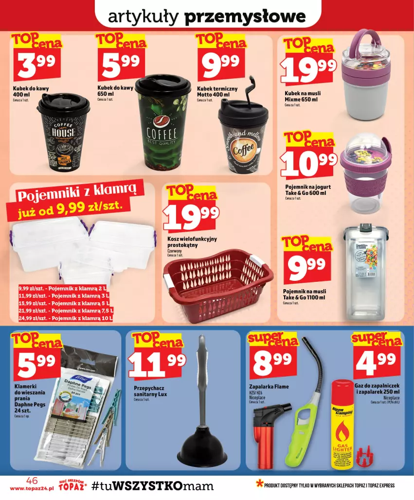 Gazetka promocyjna Topaz - Gazetka - ważna 30.07 do 05.08.2026 - strona 46 - produkty: Jogurt, K2, Kosz, Kubek, Kubek termiczny, Mus, Pojemnik, Top, Zapalarka