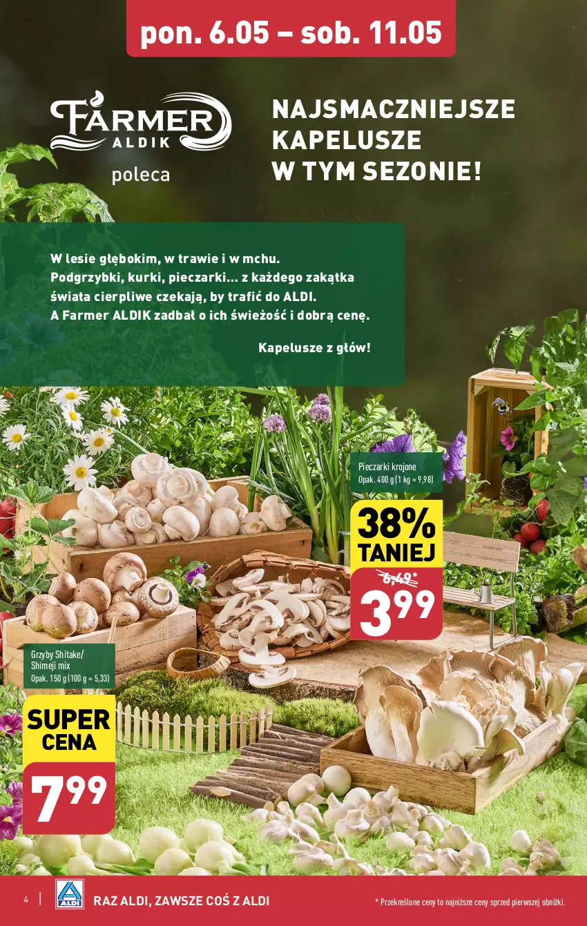 Gazetka promocyjna Aldi - Farmer ALDIK poleca świeże owoce i warzywa - ważna 06.05 do 11.05.2024 - strona 4 - produkty: Fa, Grzyby, Piec, Pieczarki krojone, Podgrzybki