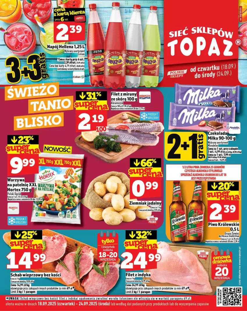 Gazetka promocyjna Topaz - Gazetka - ważna 18.09 do 24.09.2025 - strona 1 - produkty: Hortex, Królewski, Ogród, Piwo, Schab wieprzowy, Waga, Warzywa