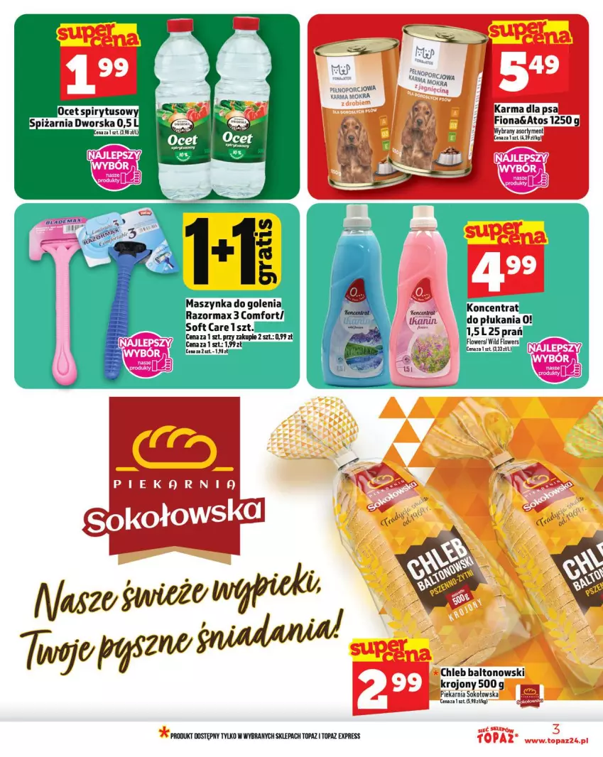 Gazetka promocyjna Topaz - Gazetka - ważna 18.09 do 24.09.2025 - strona 3 - produkty: Chleb, Maszynka, Maszynka do golenia, Mokra karma, Pur, Sok, Szynka, Top