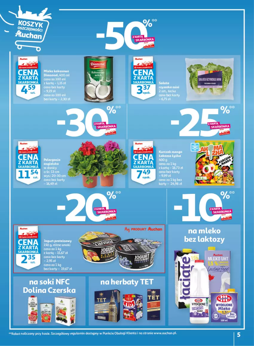 Gazetka promocyjna Auchan - Gazetka Wiosenne korzyści Hipermarket Auchan - ważna 20.04 do 26.04.2023 - strona 5 - produkty: Mleko, Mleko bez laktozy, Sałat, Sok