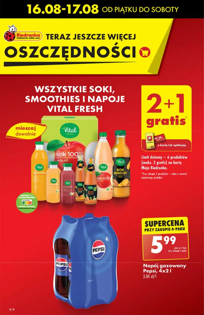 Gazetka promocyjna Biedronka - Od Piątku - ważna 16.08 do 22.08.2024 - strona 8 - produkty: Gra, Pepsi, Sok, Tera