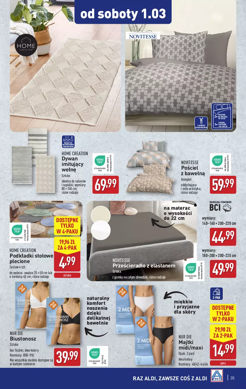 Gazetka promocyjna Aldi - Pełna oferta - ważna 24.02 do 01.03.2025 - strona 35 - produkty: Biustonosz, Dywan, HP, Majtki, Materac, Podkład, Pościel, Prześcieradło, Sok, Tera