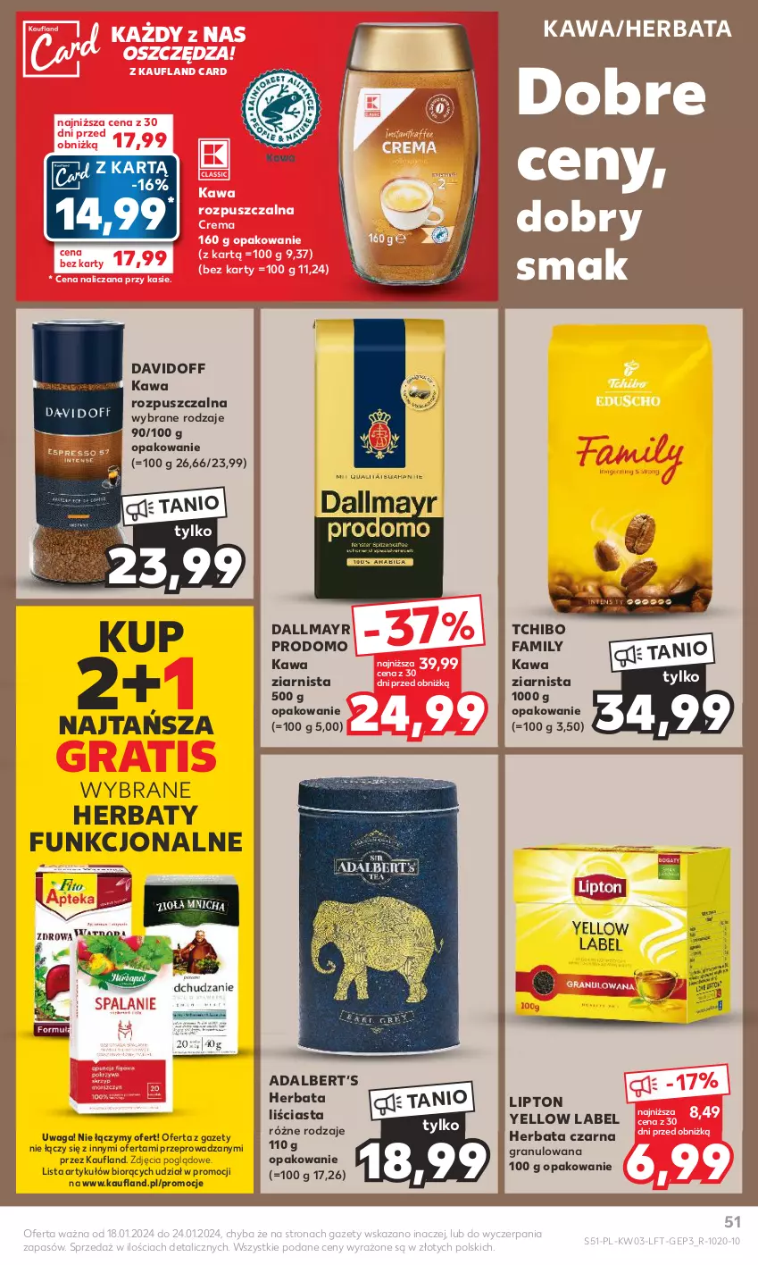 Gazetka promocyjna Kaufland - Gazetka tygodnia - ważna 18.01 do 24.01.2024 - strona 51 - produkty: Dallmayr, Davidoff, Fa, Gra, Herbata, Herbata czarna, Kawa, Kawa rozpuszczalna, Kawa ziarnista, Lipton, Tchibo, Tchibo Family, Waga