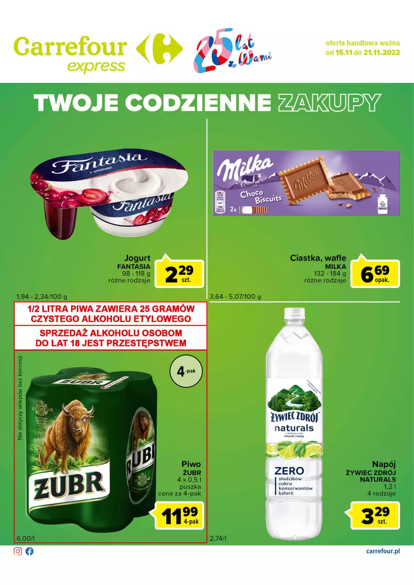 Gazetka promocyjna Carrefour - Gazetka Express - ważna 15.11 do 21.11.2022 - strona 2 - produkty: Ciastka, Fa, Fanta, Gra, Jogurt, Milka, Napój, Piwa, Piwo, Ser, Wafle